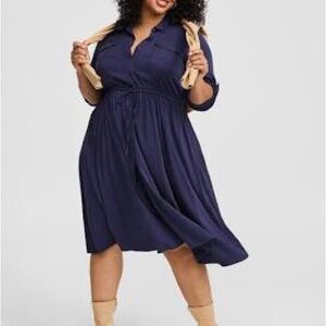 Torrid Midi Challis Shirt Dress - Peacoat